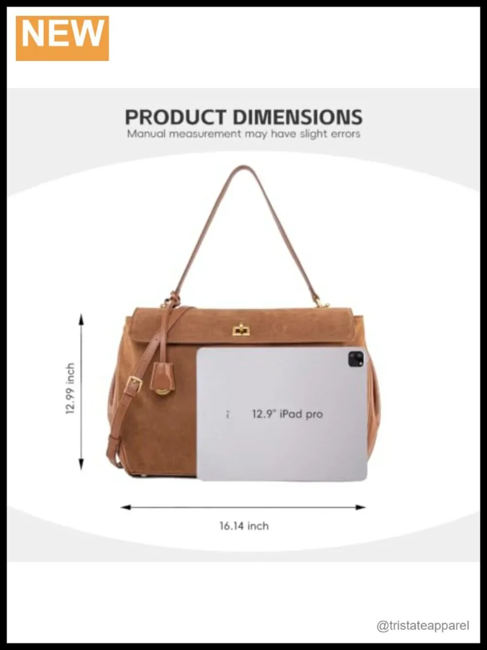 Suede & Leather Tote Bag - Large Satchel for Travel Work